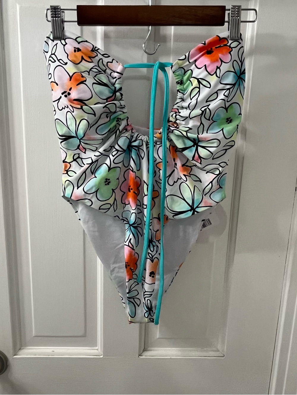 Princess Polly Floral One-Piece Swimsuit in White with Aqua Tie